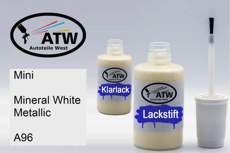 Mini, Mineral White Metallic, A96: 20ml Lackstift + 20ml Klarlack - Set, von ATW Autoteile West.